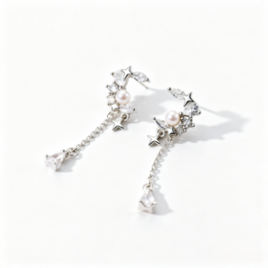 Crescent Moon Pearl Drop Earrings