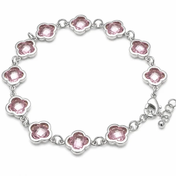 Image_1 Silver-Plated Pink Clover Crystal Bracelet