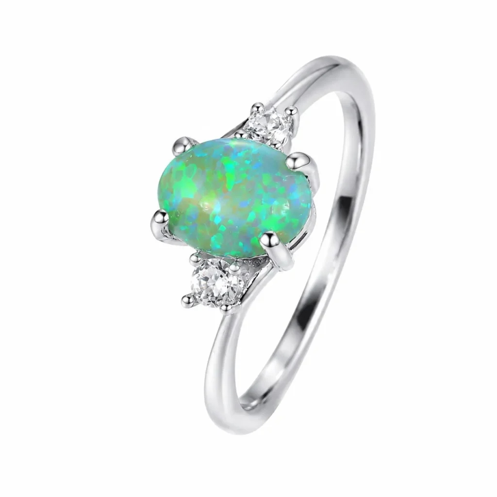 Green opal and rhinestone inlay ring