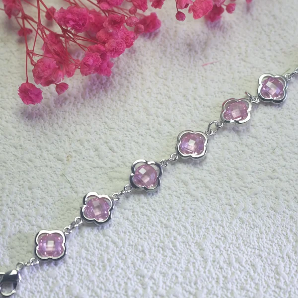 Image_4 Silver-Plated Pink Clover Crystal Bracelet