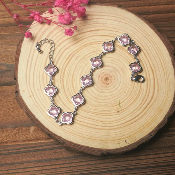 Image_5 Silver-Plated Pink Clover Crystal Bracelet