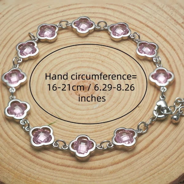 Image_7 Silver-Plated Pink Clover Crystal Bracelet