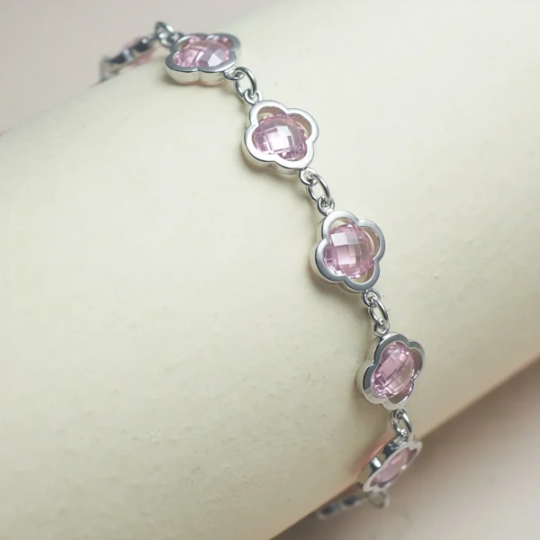 Image_8 Silver-Plated Pink Clover Crystal Bracelet