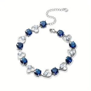Image_1 Sparkling Blue Heart Link Bracelet
