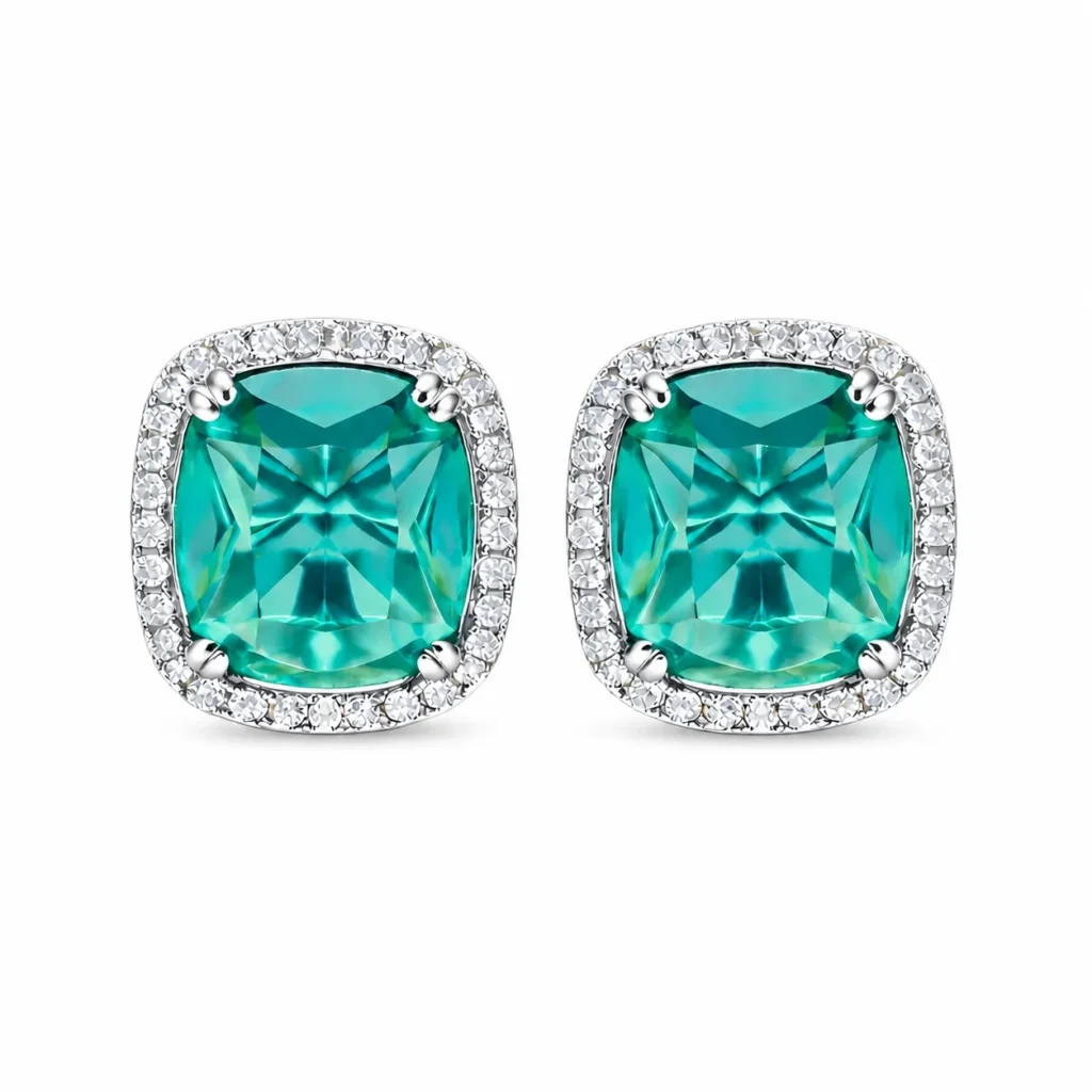 Green Square Gemstone Stud Earrings