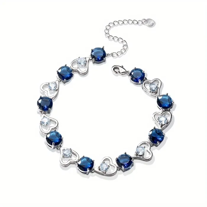 Sparkling Blue Heart Link Bracelet