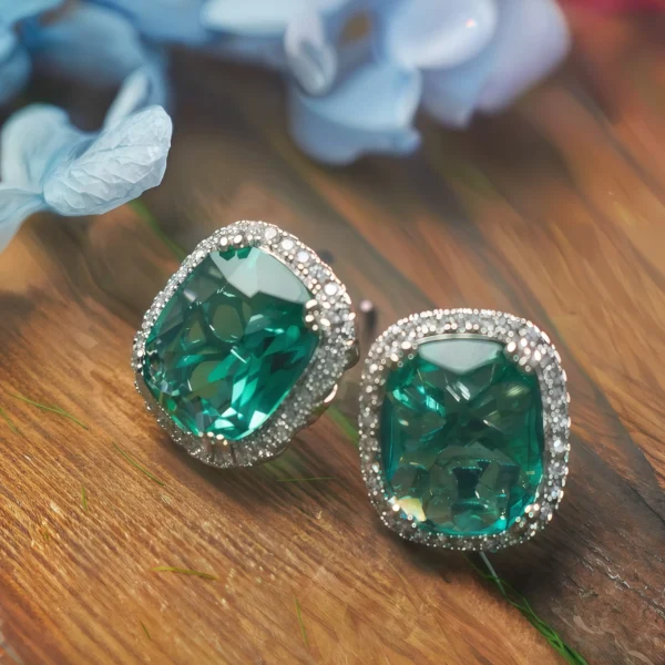 Image_2 Green Square Gemstone Stud Earrings