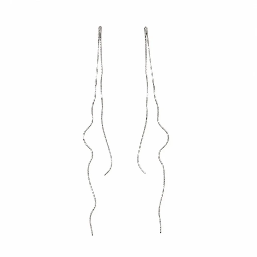 Silver long wave tassel earrings