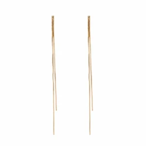 Silver needle gold long tassel earrings