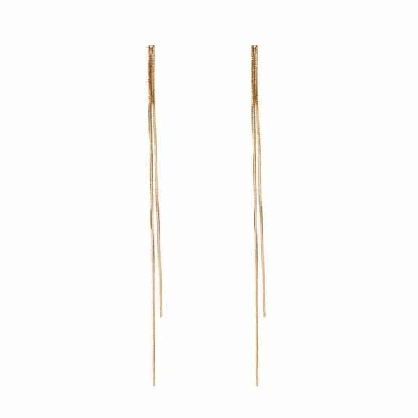 Silver needle gold long tassel earrings