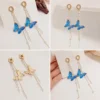 Image_4 Blue Butterfly Pearl Long Drop Earrings