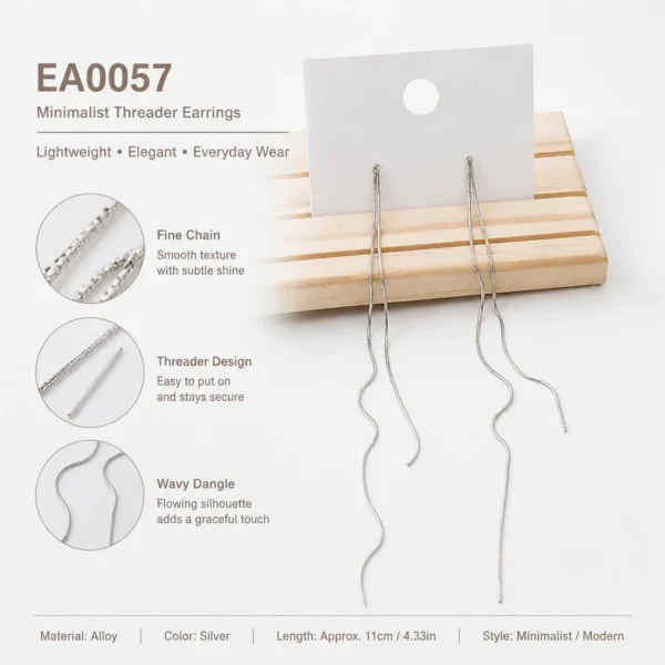 Image_6 Silver long wave tassel earrings