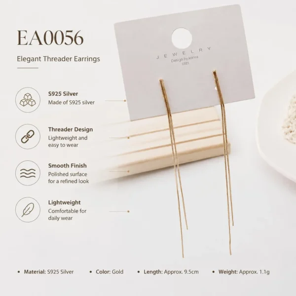 Silver needle gold long tassel earrings